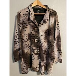 Ali Miles Jacket Womens 2X Brown Gray Button Front Laser Cut Perforated Top